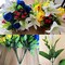 Artificial Cemetery & Memorial Flowers with Vase – Blue & Yellow Silk Rose and Lily Gravesite Bouquet, Outdoor Headstone Decoration, Long-Lasting Memorial Arrangement (2 Sets)
